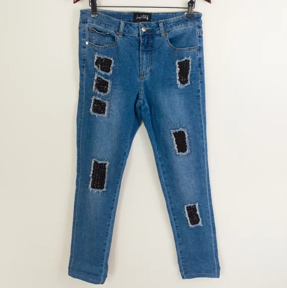 Joseph Ribkoff Patchwork Jeans Blue Size 10 - Picture 2 of 10